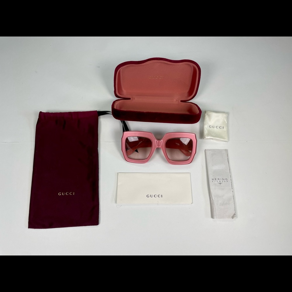 GUCCI GG0178S Pink Brown Gradient Square Acetate Sunglasses